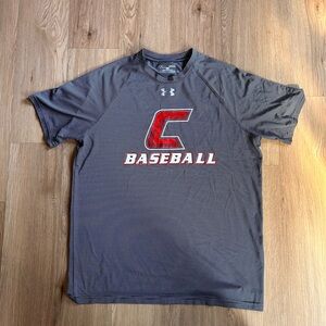 Under Armour Gray Baseball Logo Performance Shirt with Red Accent
